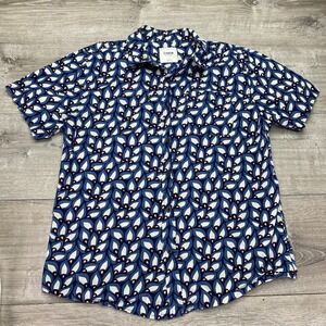 Katin Shirt Mens Large Blue Floral Cotton Button Short Sleeve